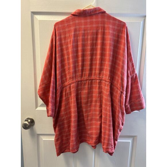 Easel Linen Blend Tunic Dress Orange Plaid Large - Picture 5 of 7